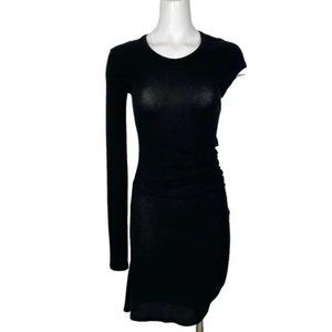 T by Alexander Wang Black Ribbed Fitted Asymmetric Midi Dress